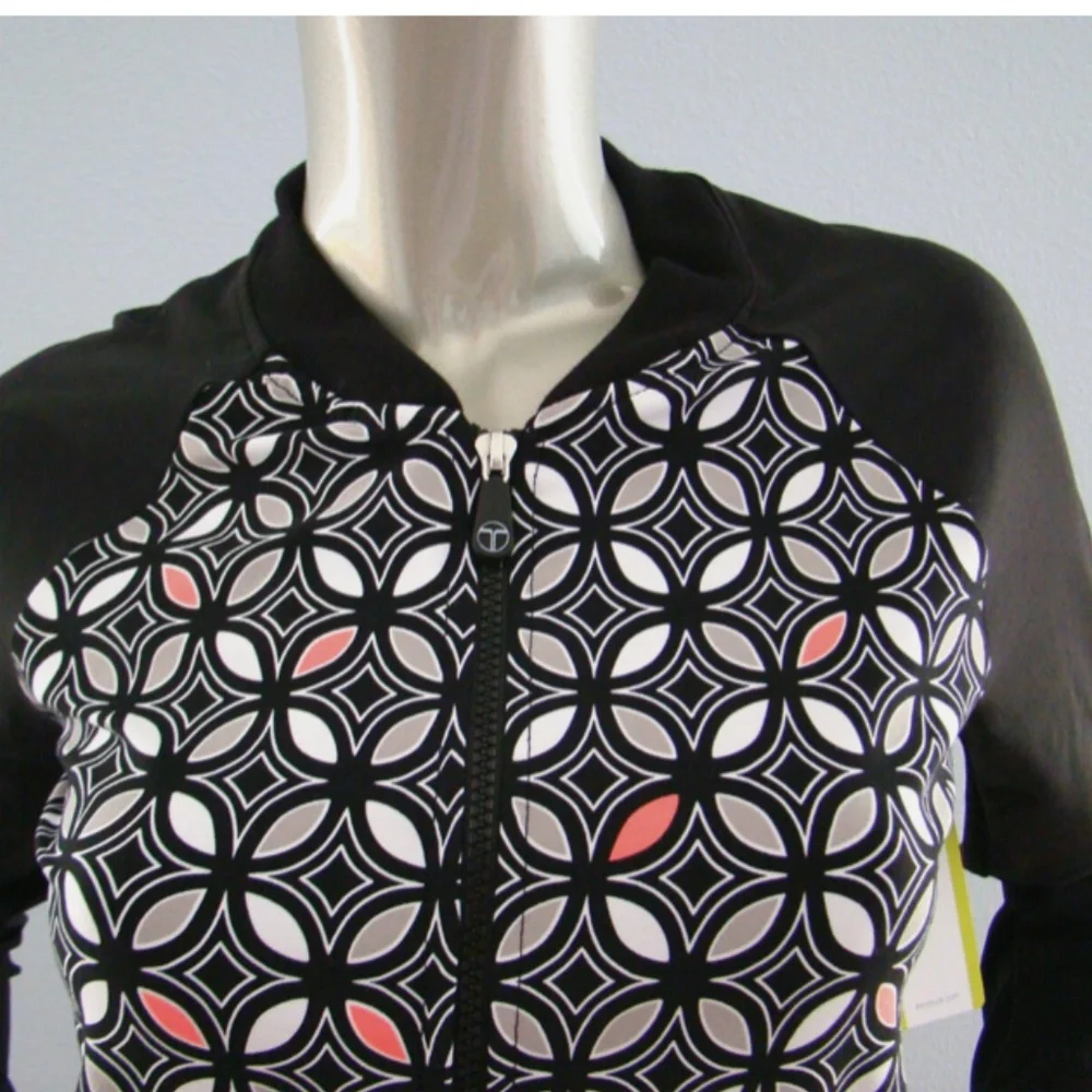 Trina Turk Recreation Bal Harbour Tile Print Baseball Bomber Track Jacket XS